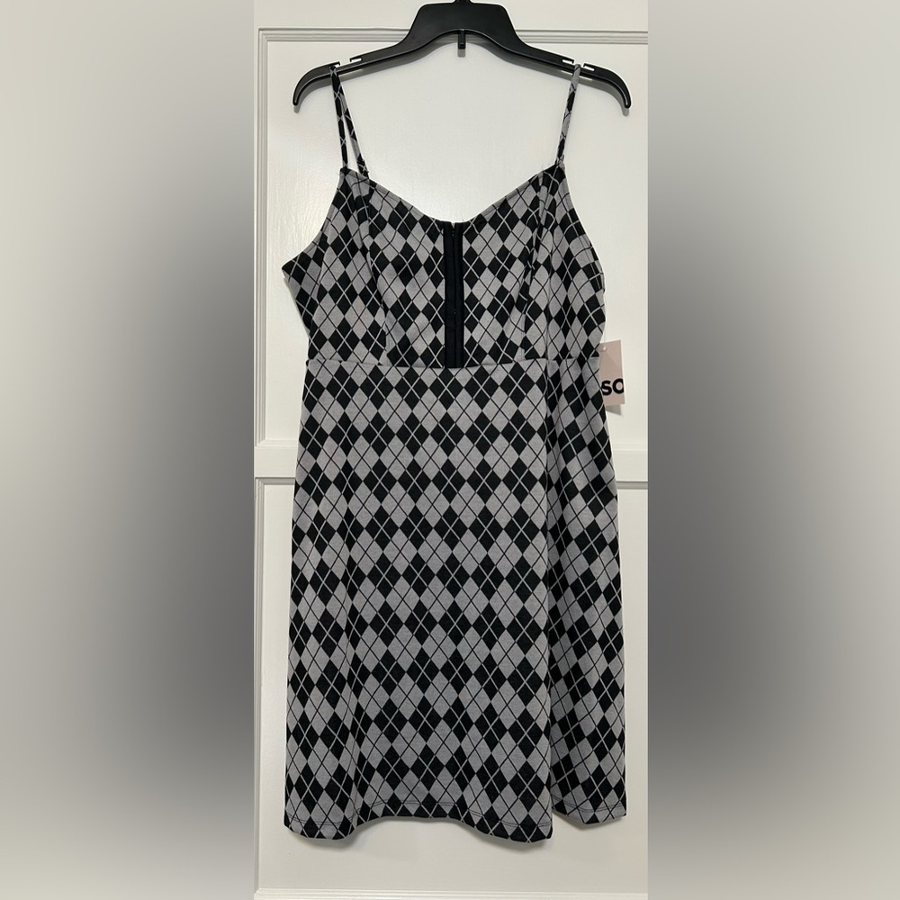 SO NWT Argyle Black & Grey Hook & Eye Midi Dress XXL